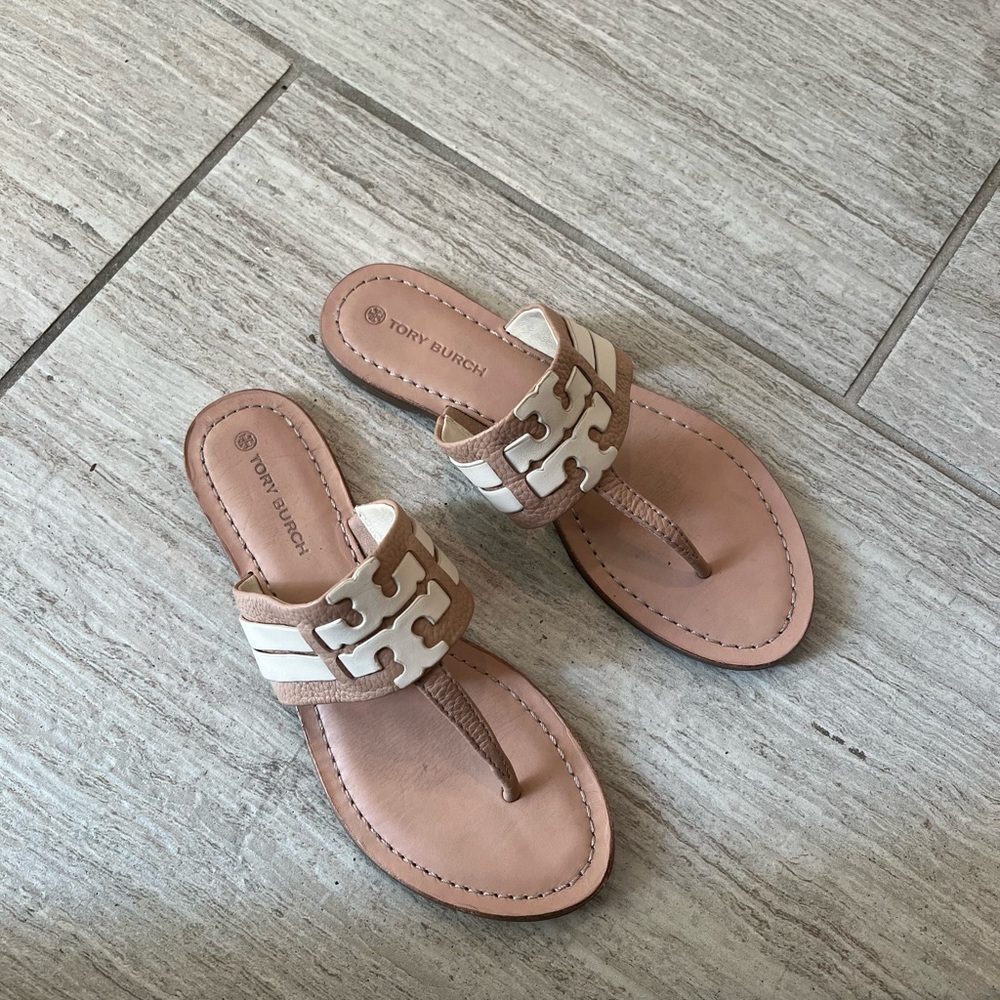 Tory Burch Tan and White Sandals